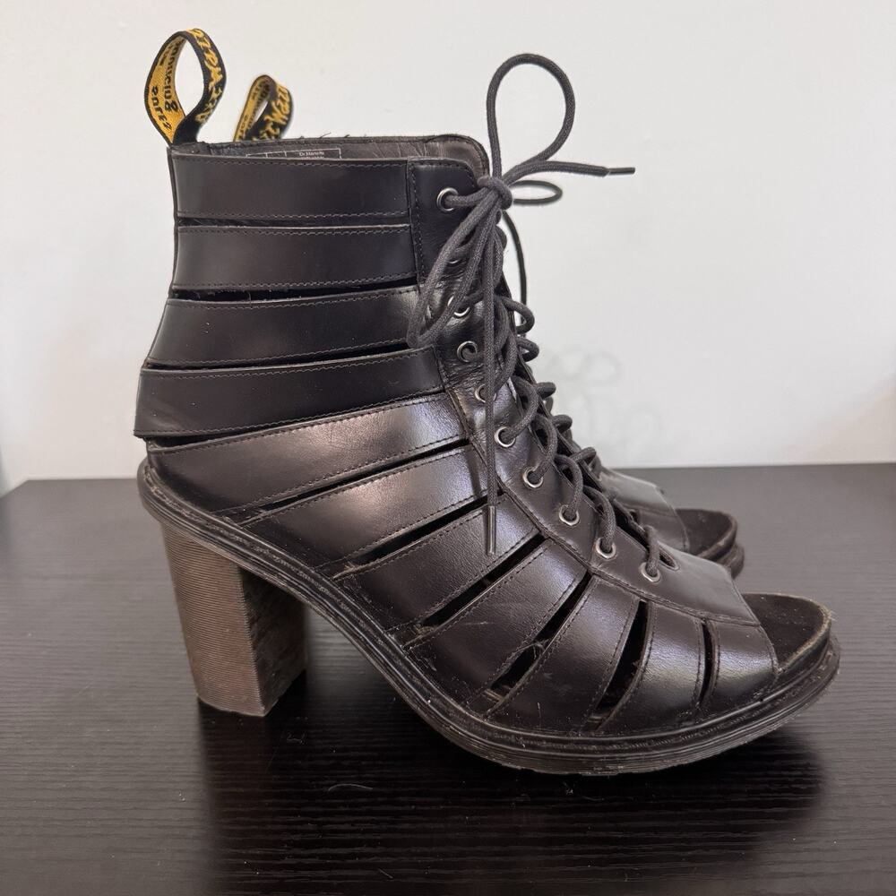 Dr Martens Black Leather EmilyAnn Heels Lace Up Size 9 Y2K Bootie Ankle Gothic